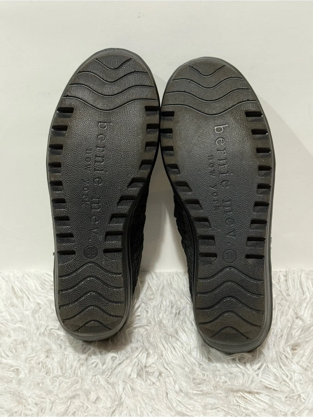 bernie mev. Black Woven Elastic Wedge Sandals Size 38 US7.5
